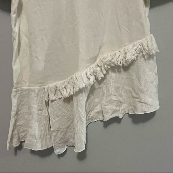Zara white short sleeve asymmetrical fringe top - Picture 7 of 16